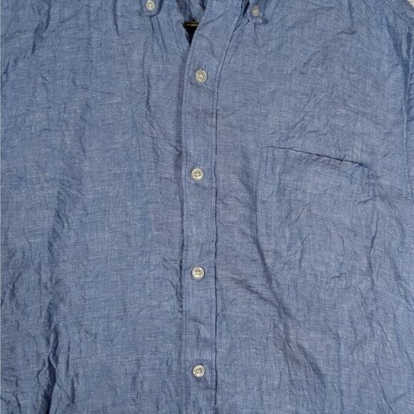 J. Crew Linen Button Down Shirt Mens Large Blue Short Sleeve Shirt - Picture 2 of 5